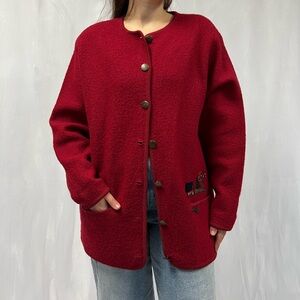 D’allairds Vintage Red Wool Vest with embroidery details